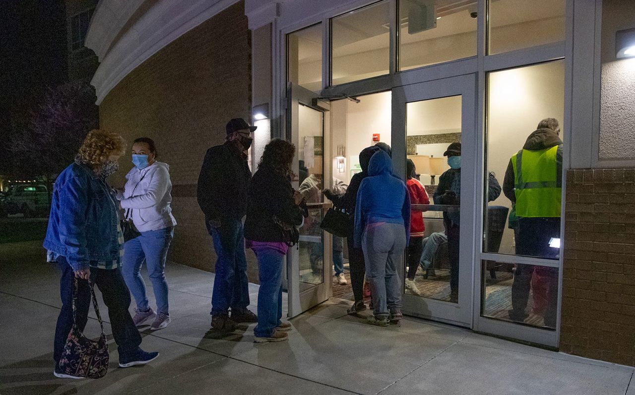 Families gather and wait to hear information about their loved ones in Indianapolis on April 15.