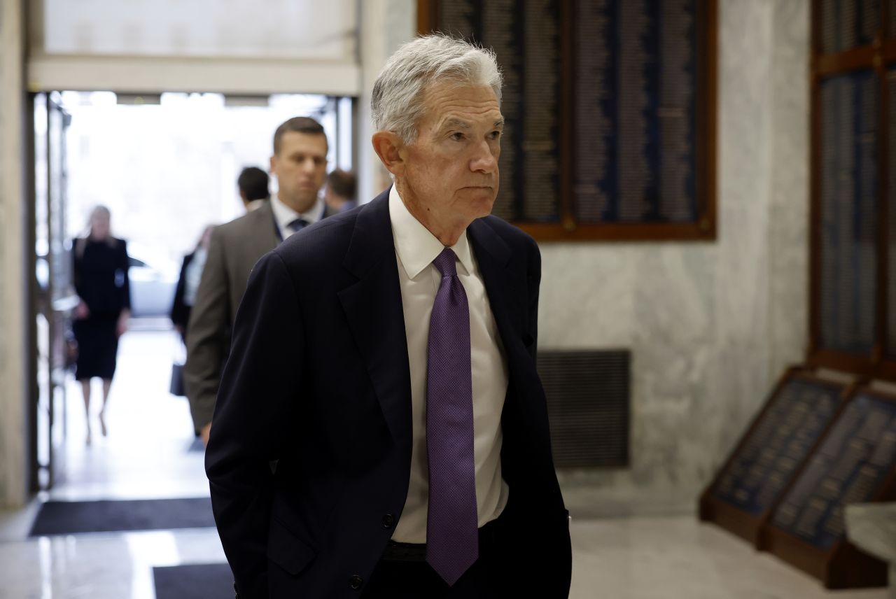 Federal Reserve Chair Jerome Powell arrives to testify before the House Financial Services Committee in Washington, DC, on March 6.