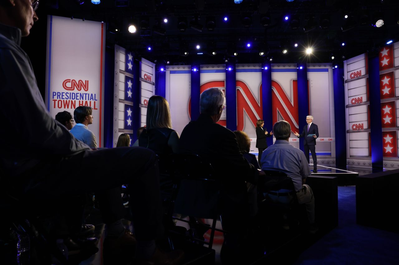 Vice President Kamala Harris participates in a CNN Presidential Town Hall moderated by CNN’s Anderson Cooper in Delaware County, Pennsylvania, on Wednesday, October 23.