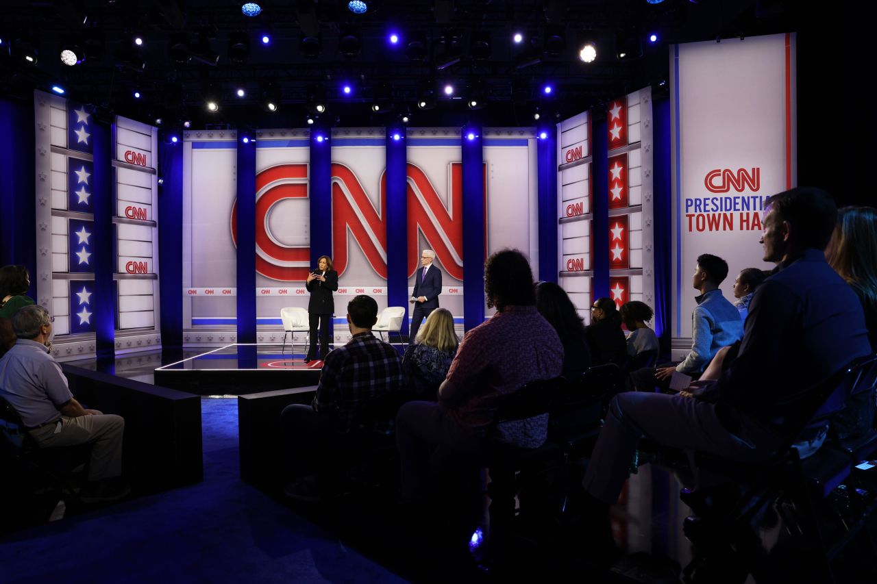 Vice President Kamala Harris answers a question during a CNN Presidential Town Hall moderated by CNN’s Anderson Cooper in Delaware County, Pennsylvania, on Wednesday, October 23.