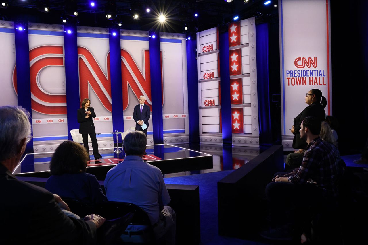 Vice President Kamala Harris participates in a CNN Presidential Town Hall moderated by CNN’s Anderson Cooper in Delaware County, Pennsylvania, on Wednesday, October 23.