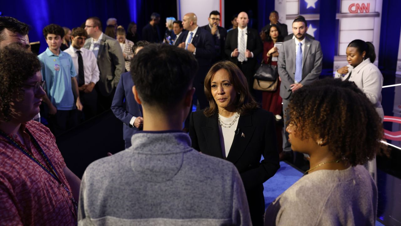 Vice President Kamala Harris speaks to voters after the CNN Presidential Town Hall moderated by CNN’s Anderson Cooper in Delaware County, Pennsylvania, on Wednesday, October 23.