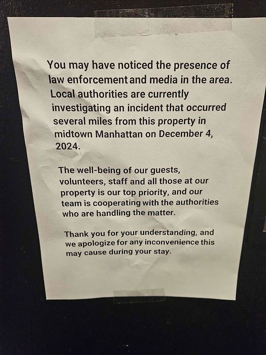 A flyer is seen at an Upper West Side hostel that a person of interest checked into.