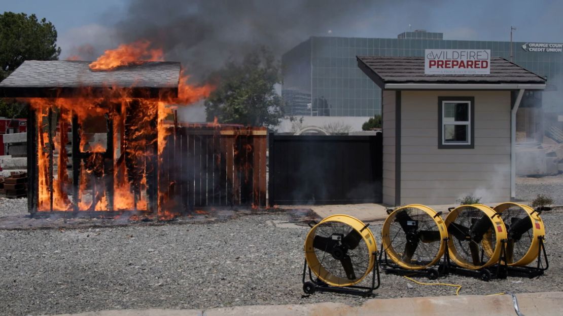 The Institute for Business & Home Safety is conducting a parallel fire demonstration of a conventionally built building and a building prepared for wildfires.