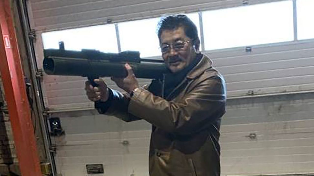 Takeshi Ebisawa with a rocket launcher.