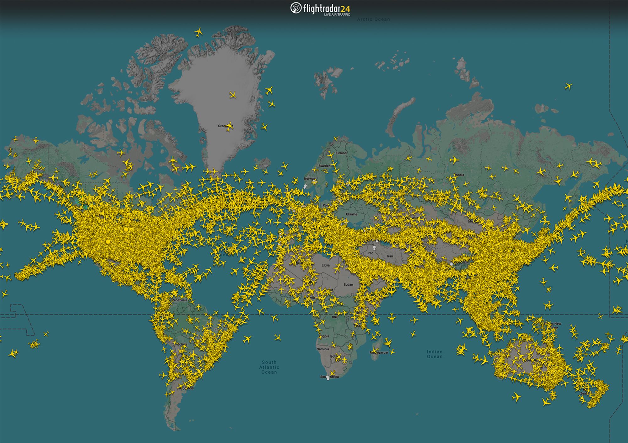 This recent snapshot provided by FlightRadar24.com shows gaping holes over Israel, Iraq, Iran and Ukraine, with most air traffic squeezed into corridors that skirt around those countries.