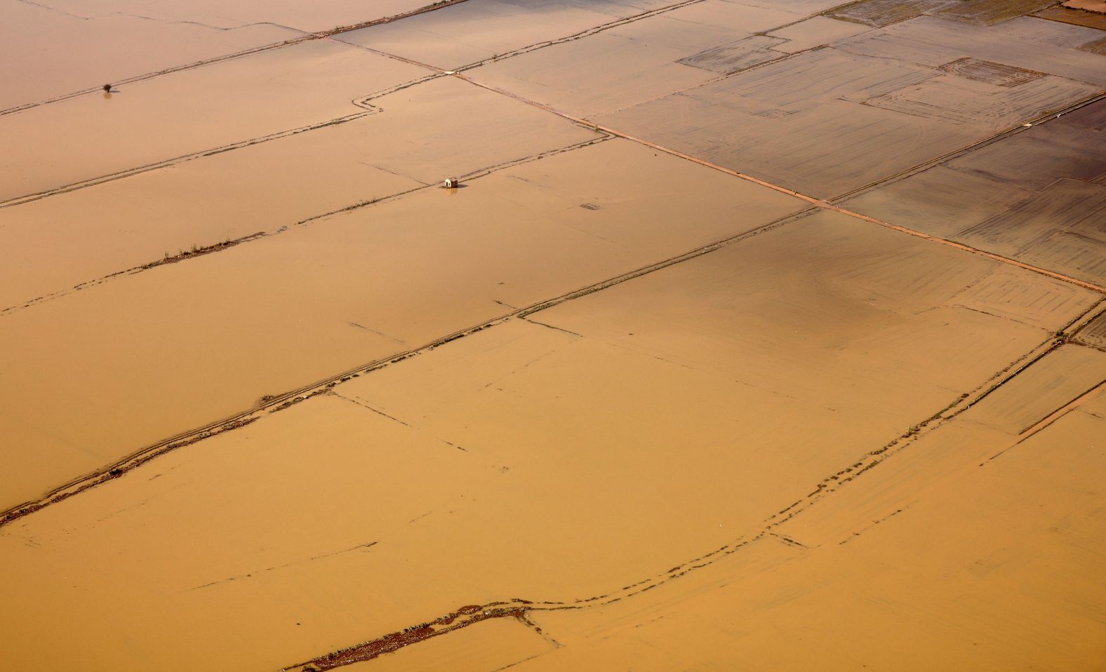 This aerial photo, taken on Thursday, shows destroyed rice fields near Valencia.