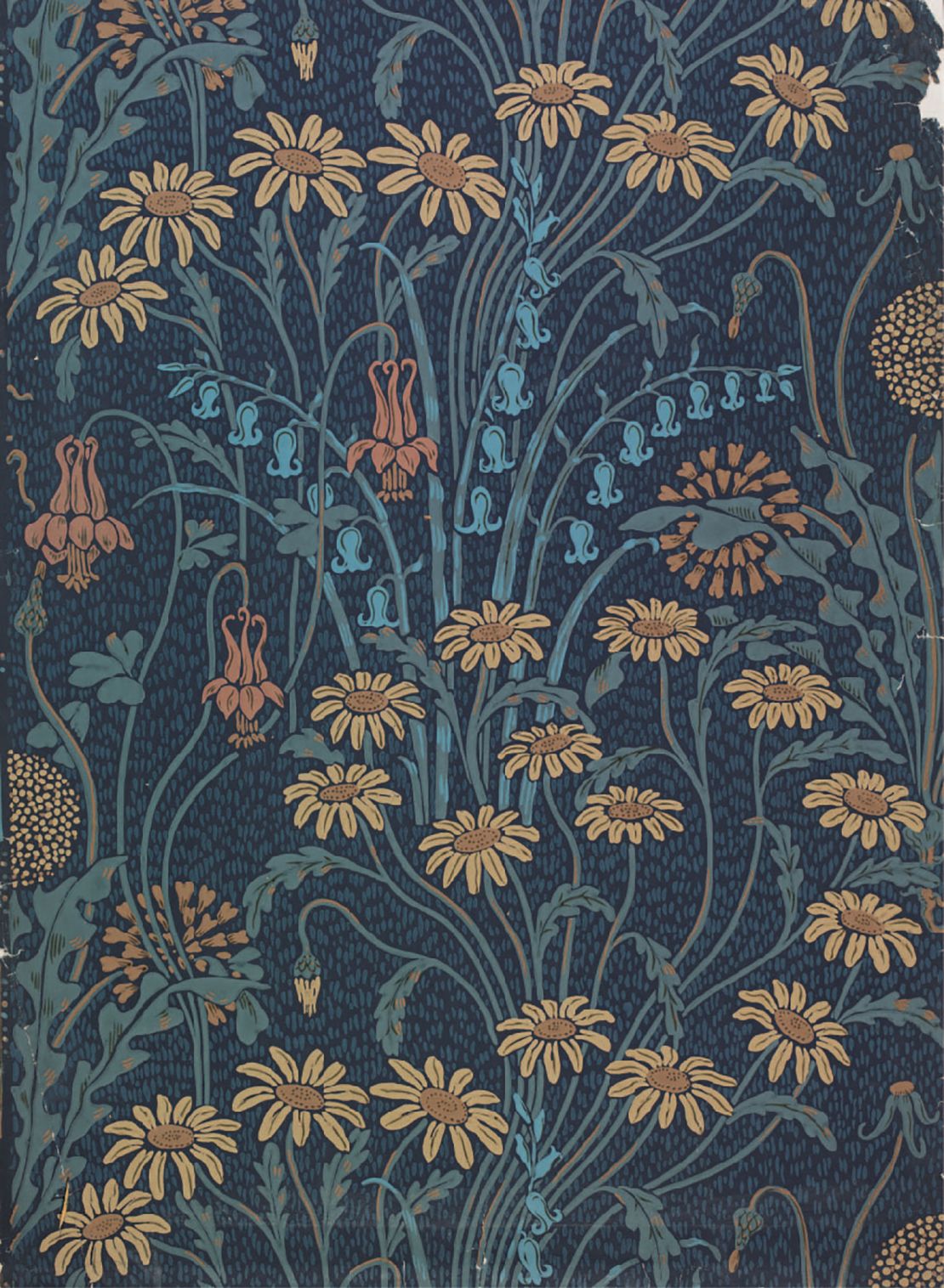 This sample of wallpaper "Dulce Domum" is by again by designer Walter Crane using color woodblock print. It dates to 1904.
