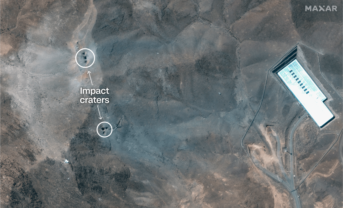 This satellite image shows the Fordow enrichment facility in Iran after US strikes, Sunday, June 22, 2025.