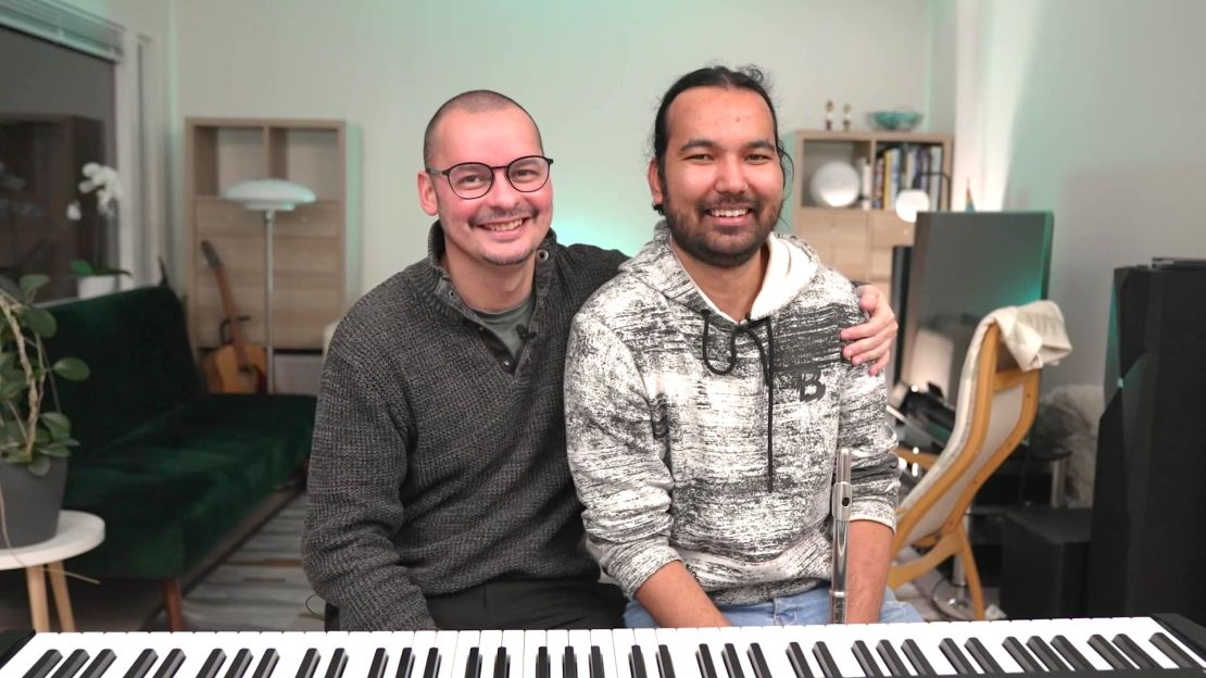 Mushtaq Hansson-Khorsand (right) thanks Dream Orchestra for helping him find hope and happiness in his new life.