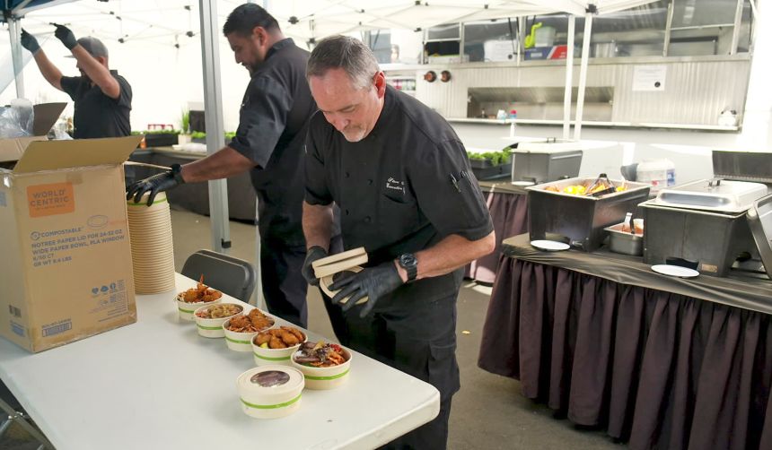 Stephen Faust, Executive Chef for the TV series "Matlock," prepares meals for handoff to CNN Hero Hillary Cohen's Every Day Action.