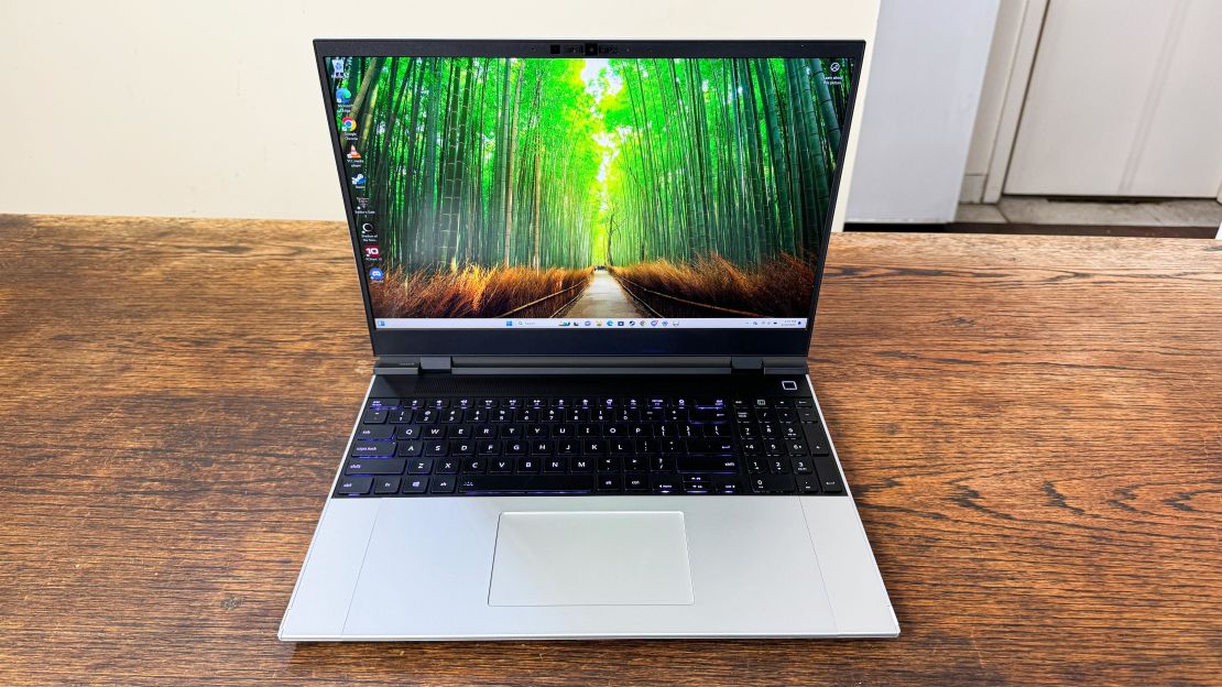 The Framework Laptop 16 with a desktop background of a bamboo forest.