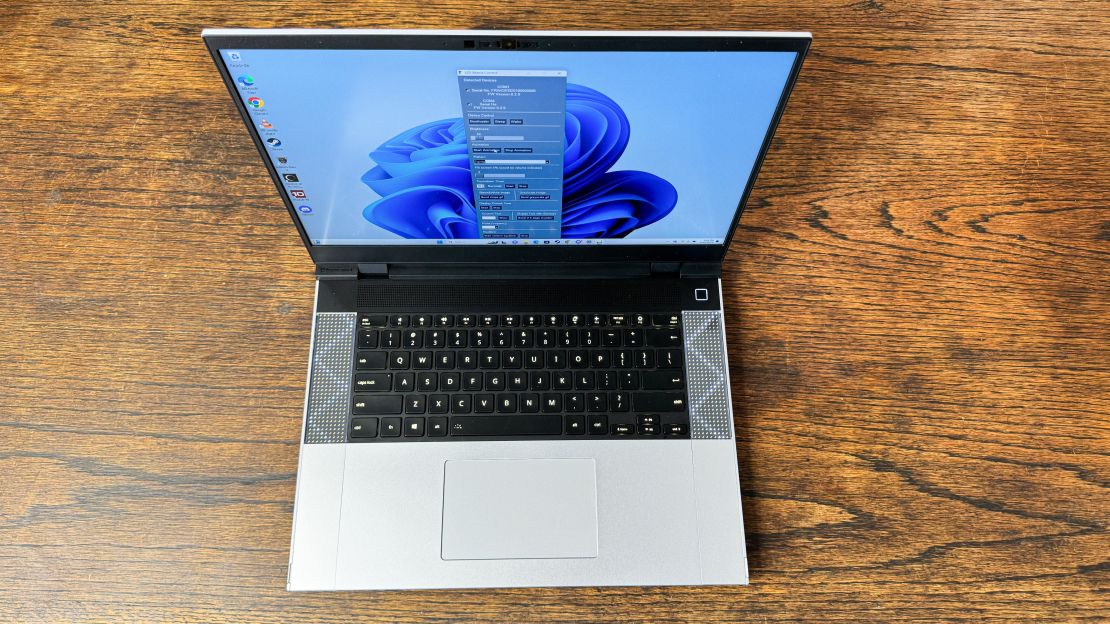 Framework Laptop 16 seen from above with LED Matrix Modules lit up in zigzag animations.