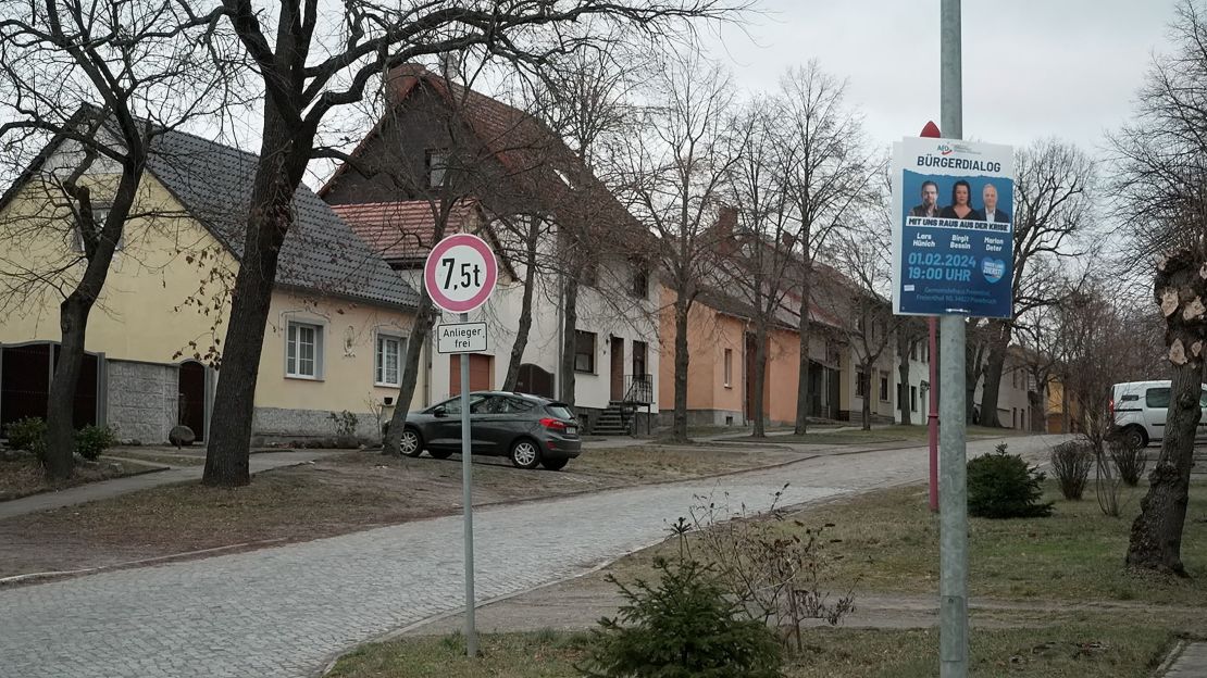 A sign in the sleepy town of Frienthal advertises the AfD meeting.
