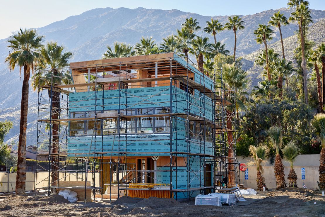 Reconstruction work underway on Frey's Aluminaire House at the Palm Springs Art Museum, pictured on January 10, 2024.