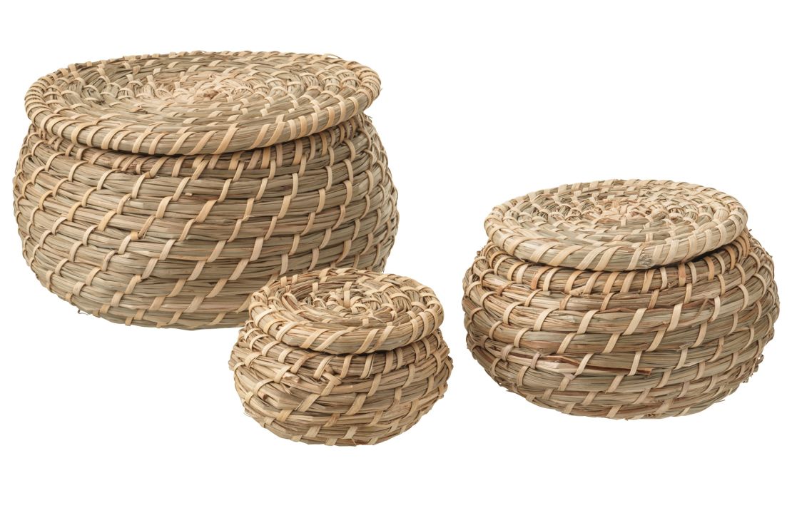 FRYKEN, a set of three baskets, woven in seagrass, from IKEA.