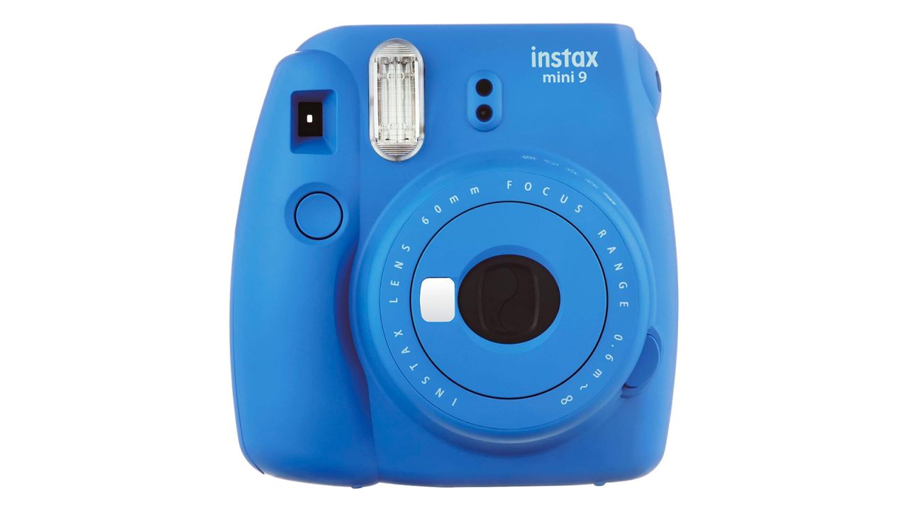 A blue camera on a white background.