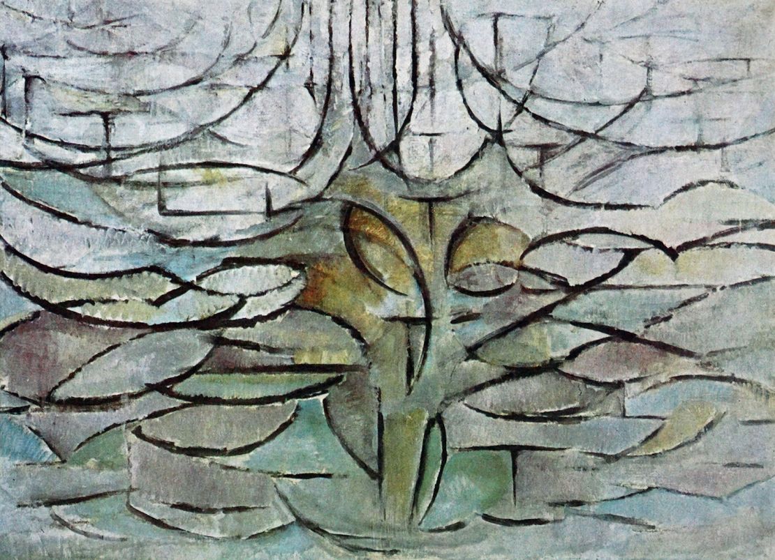 However, Mondrian’s 1912 “Bloeiende Appelboom” (“Blooming Apple Tree”) is much less treelike.