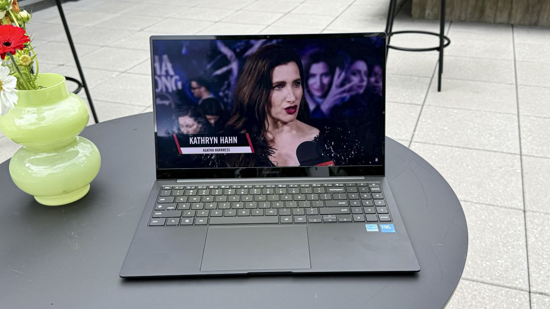 Kathryn Hahn appears on a Samsung Galaxy Chromebook Plus