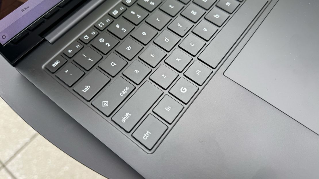 A closeup on the left side of the keyboard where the Samsung Galaxy Chromebook Plus' Quick Insert Key is easy to see