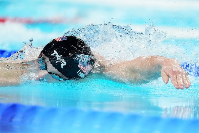 American swimmer Bobby Finke competes in the 1,500-meter freestyle final on August 4. <a >Finke smashed the world record on his way to gold</a>, finishing with a time of 14:30.67.