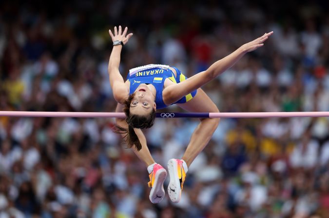 Ukrainian high jumper Yaroslava Mahuchikh clears the bar <a >on her way to winning gold</a> on August 4.