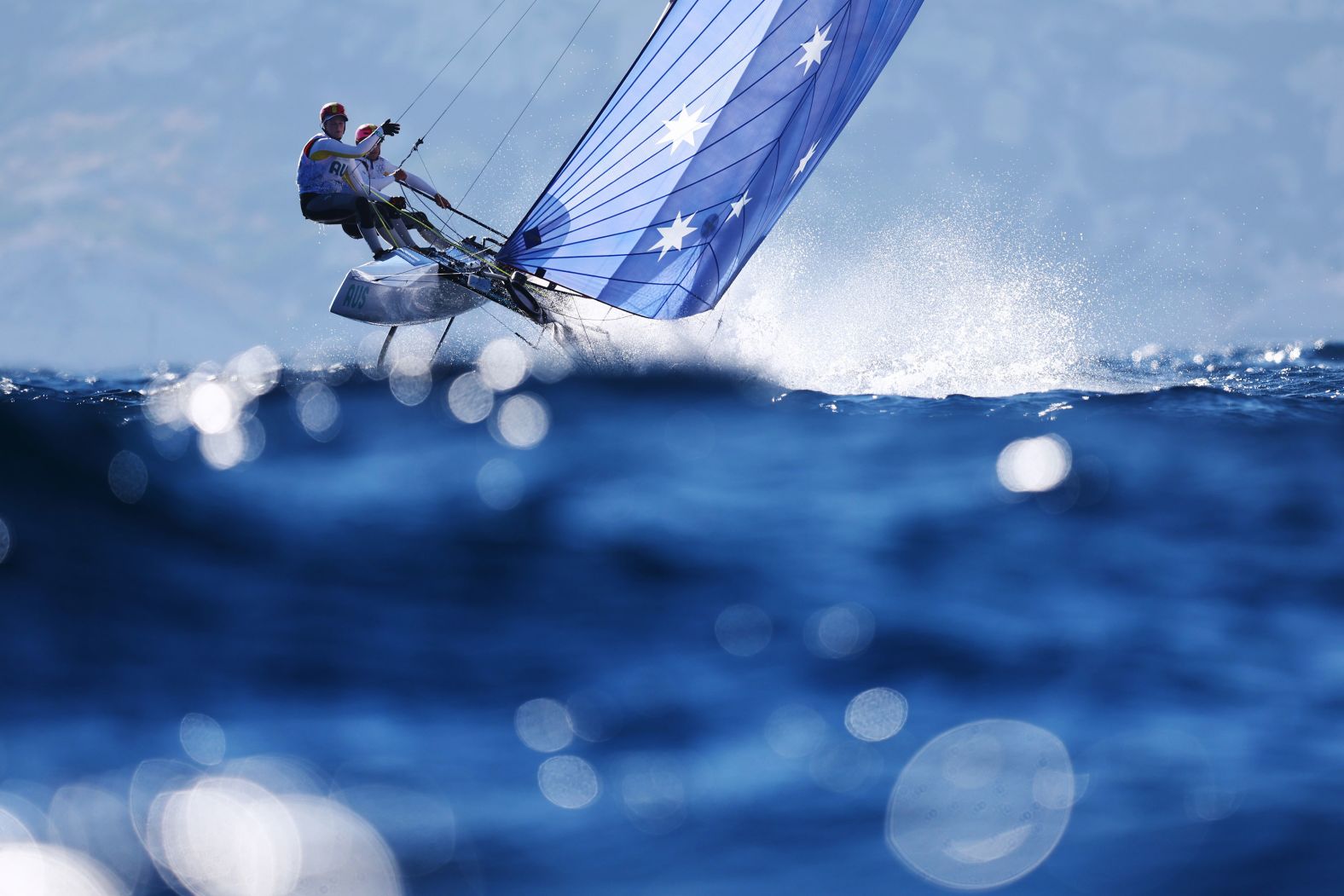 Australia's Rhiannan Brown and Brin Liddell compete in a sailing event on August 4.