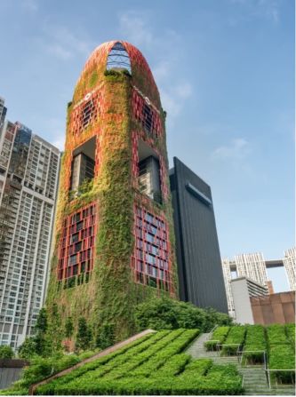 The architects behind Oasia Hotel Downtown, a 27-story building in Singapore, call it a “permeable, furry, verdant tower of green.” It replaced about 10 times the amount of greenery that was on the original site, according to the architects, and its sky terraces were designed to create natural shade and cross-ventilated atria reduce the energy required to operate it.