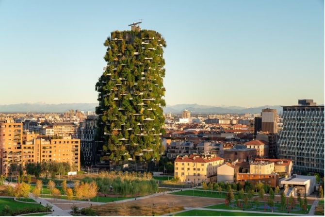 Milan’s Bosco Verticale – “vertical forest” in Italian – is a “<a  target="_blank">tower for trees</a> inhabited by humans,” according to Boeri Studio, which designed the residential towers. There are two trees, eight shrubs and 40 bushes for each human being.