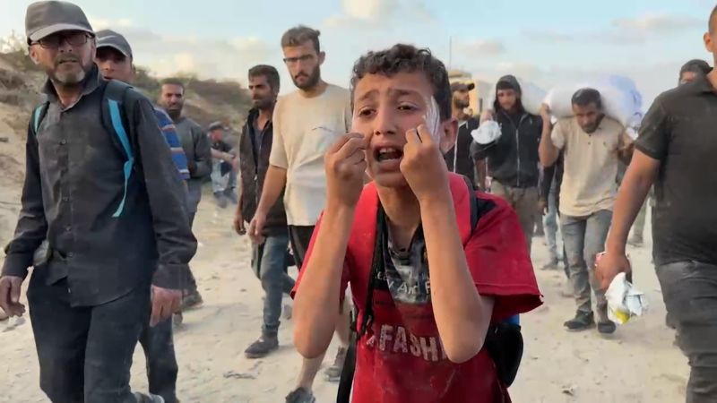 Palestinian boy’s emotional plea for food in Gaza
