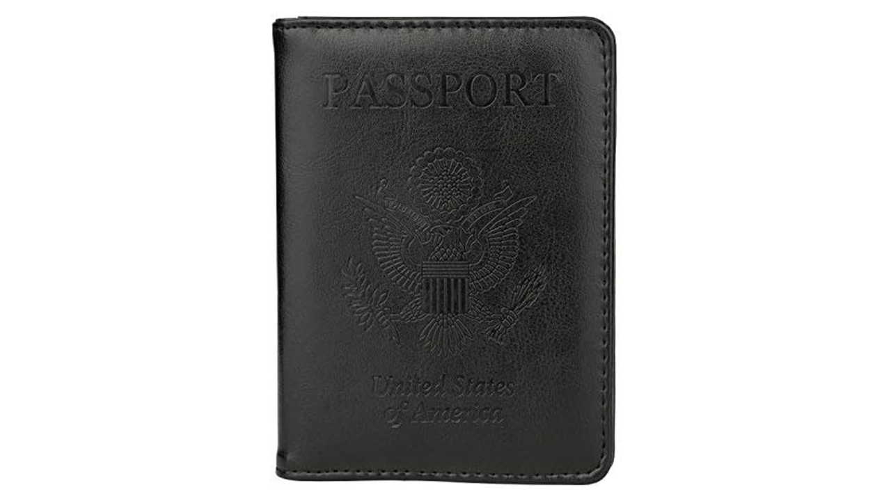 GDTK Leather Passport Holder Cover Case RFID Blocking Travel Wallet stock photo