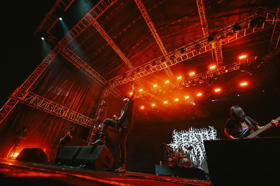 Indonesian heavy metal band Death Vomit from Yogjakarta are known for their ferocious and brutal sound. They performed at the Jogjarockarta festival on January 27, 2024.