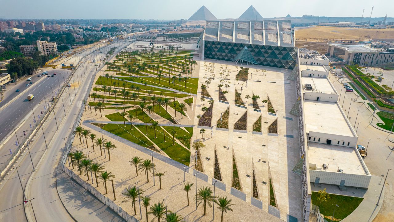 Aerial view of the Grand Egyptian Museum. 