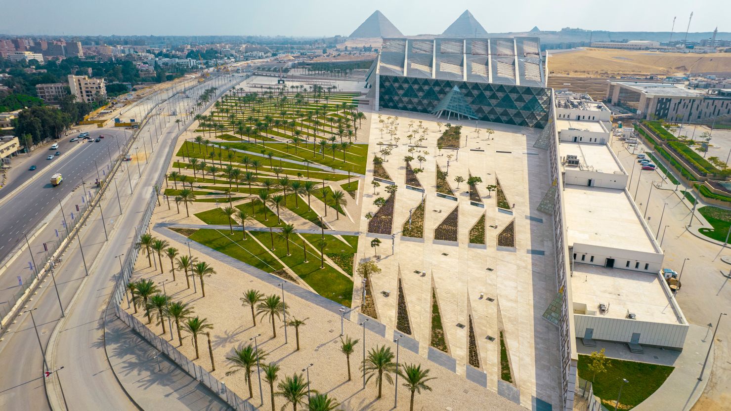 Aerial view of the Grand Egyptian Museum. 