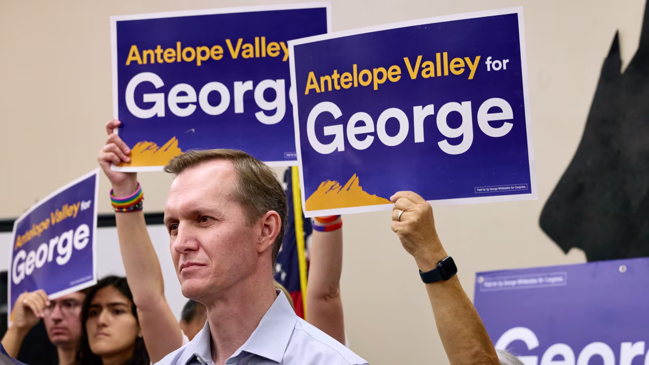 George Whitesides, the Democrat running against Republican Rep. Mike Garcia., at Machinists Hall on Sunday, October 13, 2024 in Palmdale, California. 