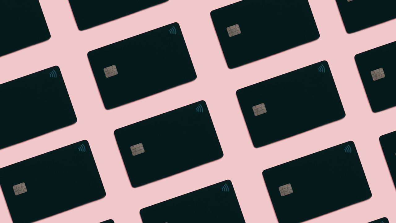 Credit cards on a pink background