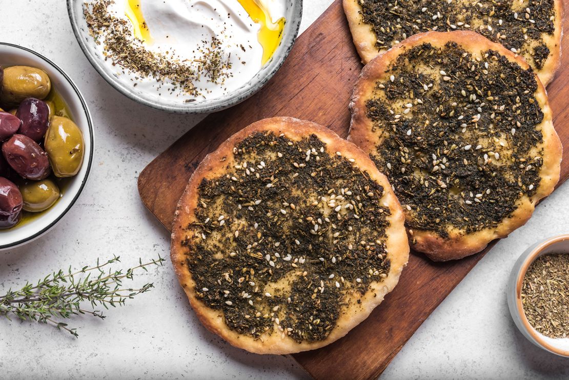 Za’atar, a blend of sumac, toasted sesame seeds, wild thyme and other spices, enhances manakeesh, a flatbread similar to pizza.