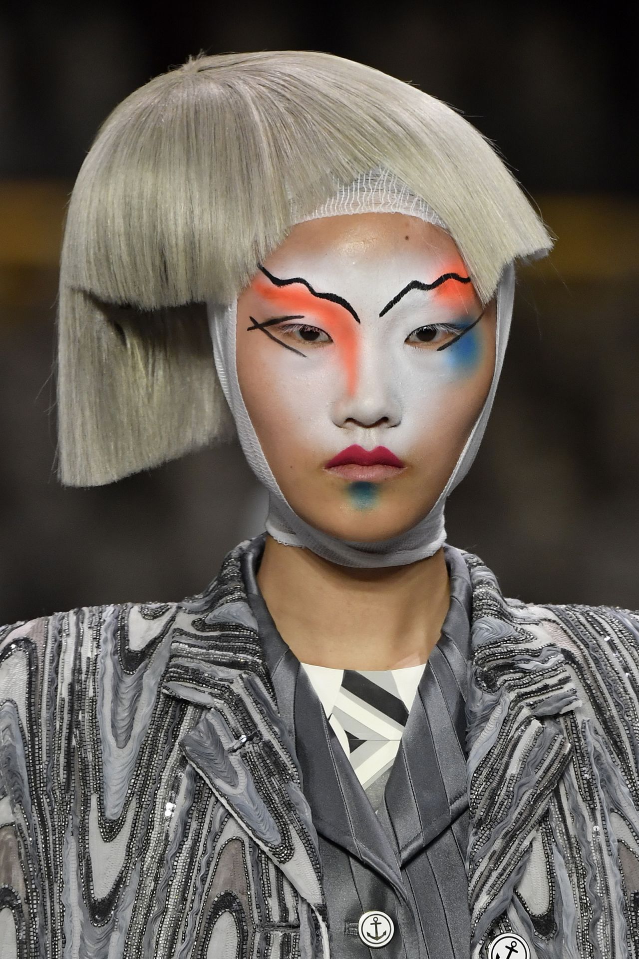 The makeup at Thom Browne was inspired by the New Romantics.