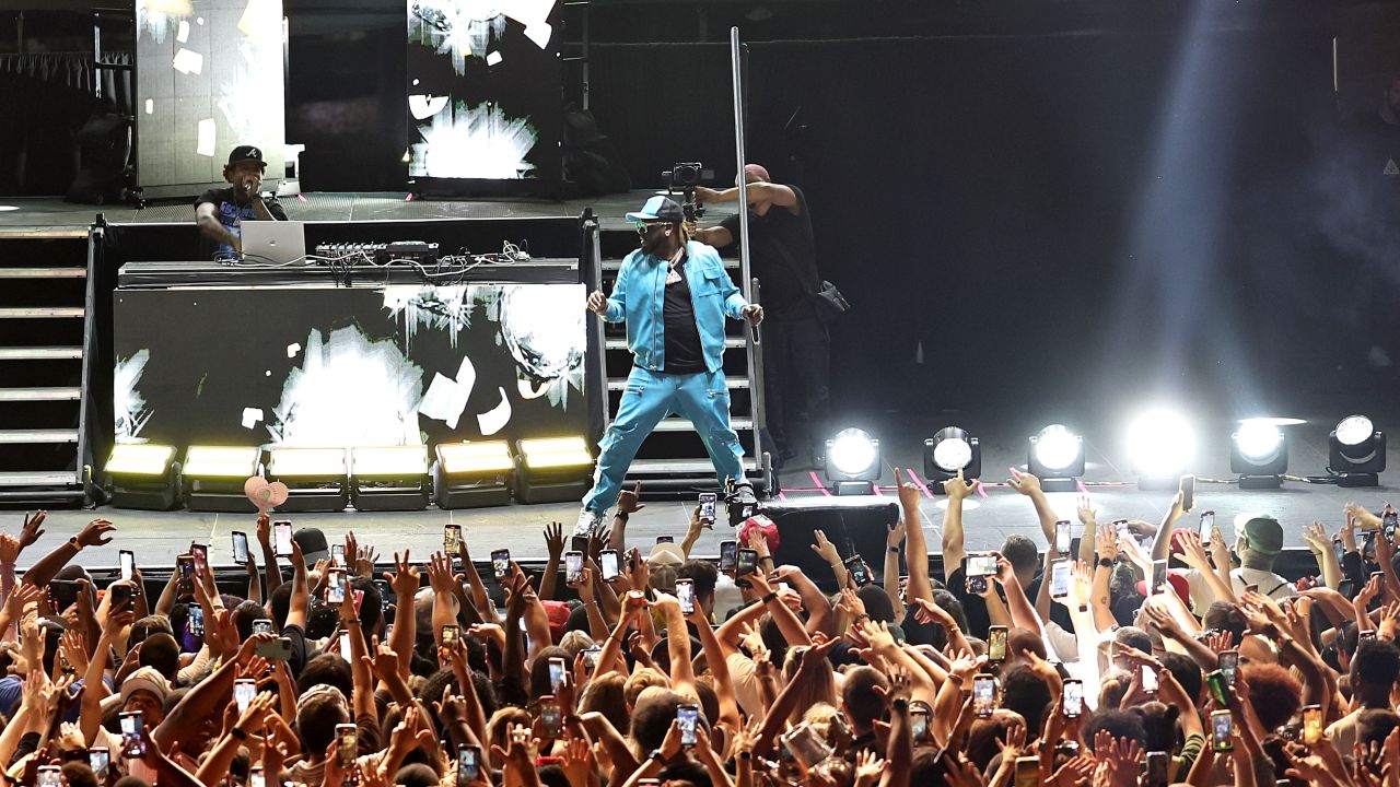 The VR experience is an adjustment for the performers as well as the fans. T-Pain is used to the energy of a live crowd, including here during a concert in New York City, July 2023.