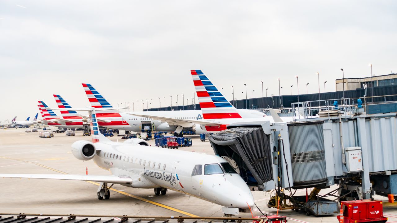American Airlines planes at the gate at Chicago O'Hare International Airport
