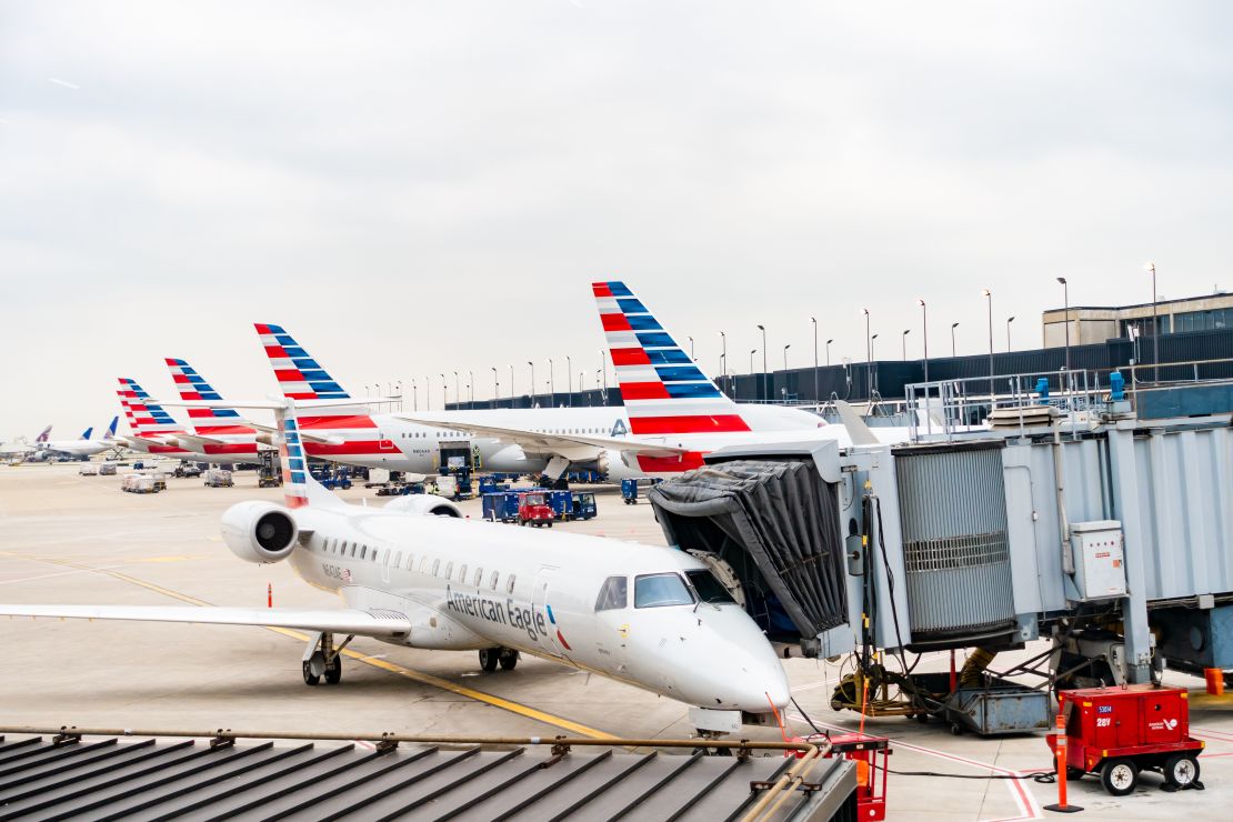 American Airlines planes at the gate at Chicago O'Hare International Airport