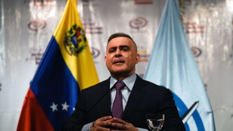 Imagen de archivo del fiscal general de Venezuela, Tarek William Saab, durante una conferencia de prensa en Caracas el 14 de agosto de 2018.