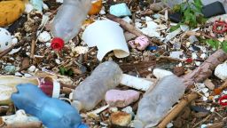 Garbage floating on the surface of the wate