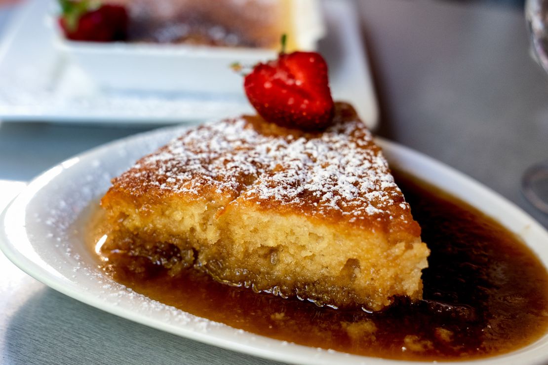A modern version of Pouding Chômeur, made with a maple sauce, served in Quebec City.