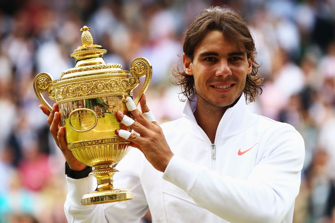 Nadal celebrates winning Wimbledon in 2010.