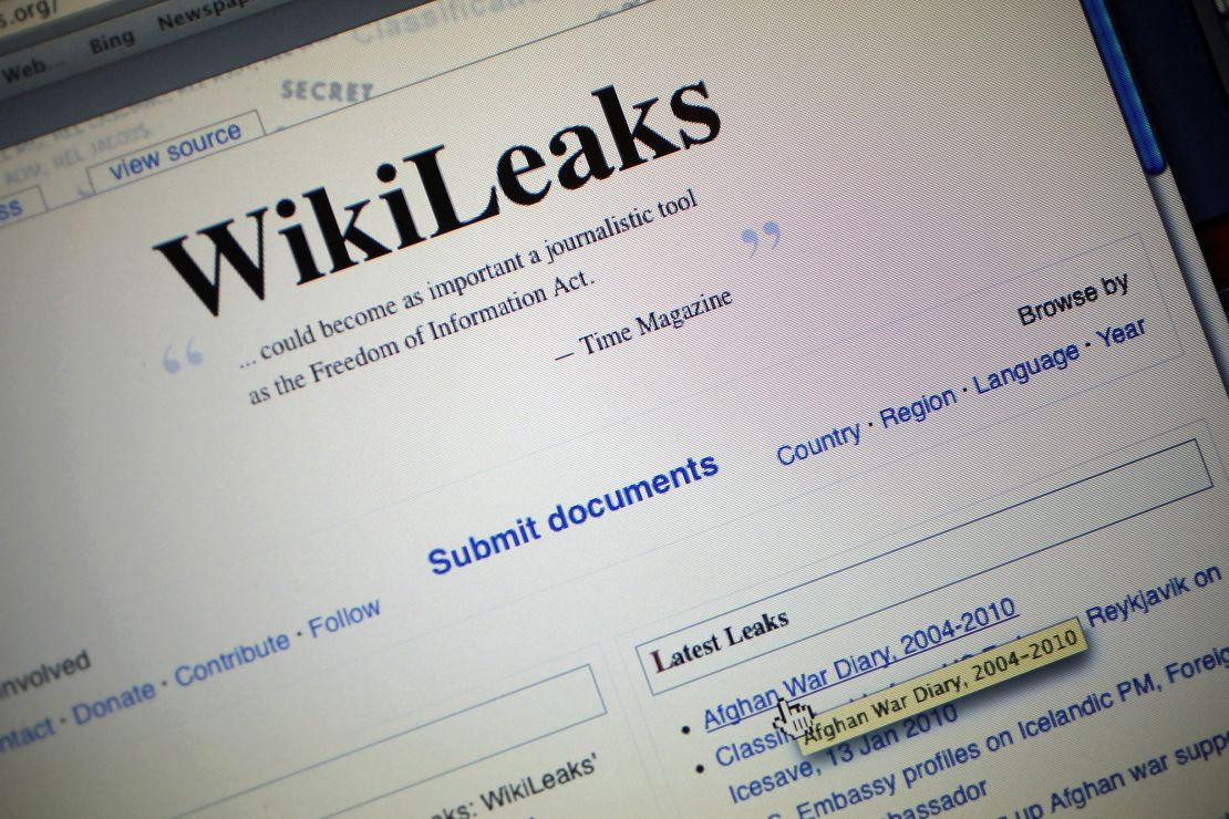 File photograph from 2010 of the WikiLeaks.org homepage.