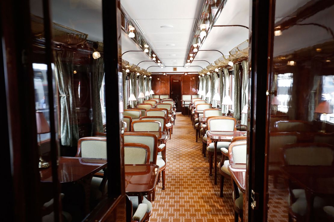 A restored Orient Express dining car pictured at a European Heritage Day event in Paris in 2018