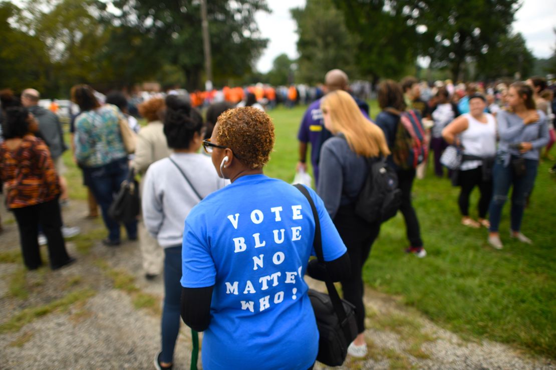 A "Vote Blue" T-shirt seen at a Philadelphia Democratic campaign rally in September 2018.