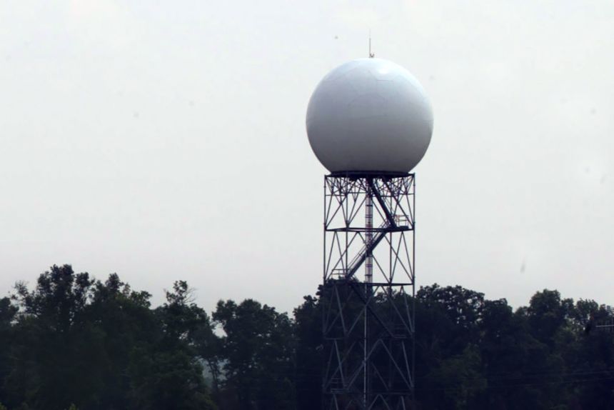 The National Weather Service in Sterling, Virginia, uses a Doppler radar to help forecast the area's weather.