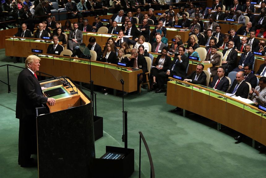 President Donald Trump addresses the 73rd United Nations General Assembly on September 25, 2018, in New York.
